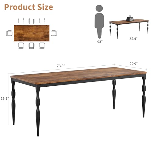 Senfot 78 Inch Rectangular Dining Table for 6, Rustic Farmhouse Kitchen Table with Large Tabletop, Long Wooden Dining Room Table with Heavy Duty Legs, Walnut - Image 2