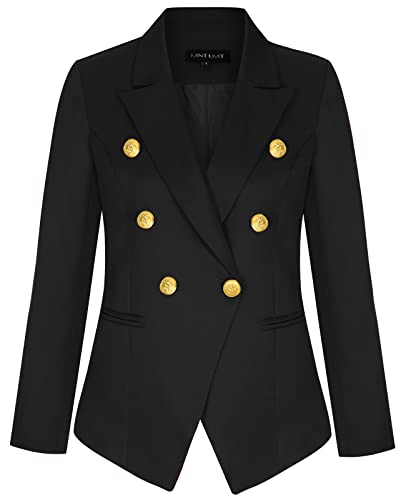 Mintlimit Women's Vintage Double Breasted Slim Fit Long Sleeve Suit Blazer Jacket With Pockets (Black,Size Xl) #TOP30