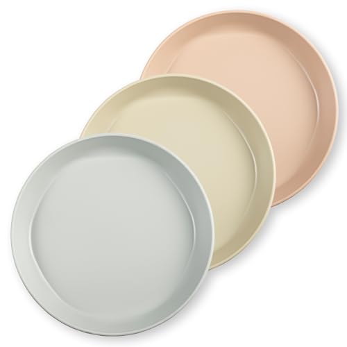 Image of Tiny Twinkle Tableware 3 Pack Dish Set- BPA-Free Cups, Plates and Bowls Sets for Kids and Toddlers - Polypropylene Plastic Dinnerware Set (Plates - Grey, Pistachio, Tan)