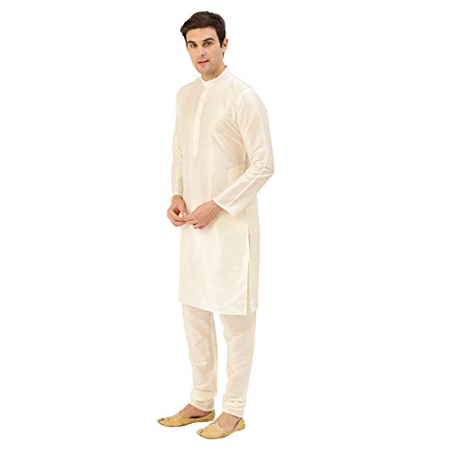 Image of SOJANYA (Since 1958 Men's Cotton Linen Maroon Kurta and White Pyjama with Mustard Cotton Nehru Jacket