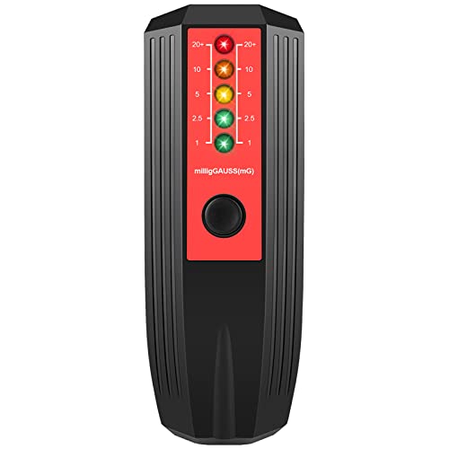 EMF Meter High Accuracy Electromagnetic Field Radiation Detector Battery Powered EMF Detector Paranormal Equipment Tester for Home Inspections Construction Ghost Hunting (Black Interior Red)