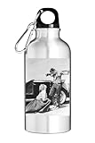 Mousqueton facile à fixer Bouteille d\'eau touristique en argent avec un personnage célèbre près d\'une voiture vintage avec pistolet rebelle acteur star