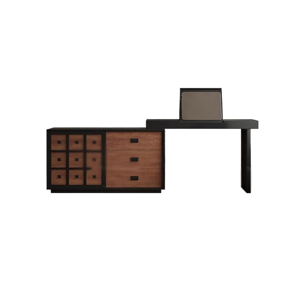 asdchZen High-End Retro Chinese Dressing Table With Mirror Sleek Vanity Desk & Chest Of Drawers Elegant Makeup Table For Bedroom And Living Room Stylish Furniture Accent