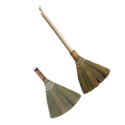 NOLITOY 2個 竹製ソフト小型ほうき 手編み軽量コンパクト多機能掃除用ほうき 取り外し可能な長柄付きで室内外ホコリ清掃に