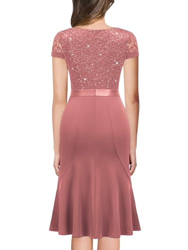 Image of Miusol Women's Elegant V Neck Sequin Glitter Lace Ruffle Style Cocktail Prom Dress