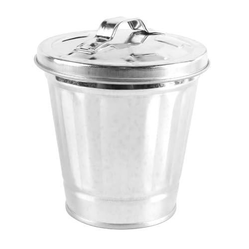 ACOLY Verzinkter Mini-Mülleimer mit Deckel (9,5 x 9 x 6,5 cm) - Vielseitig nutzbar als Abfalleimer, Blumentopf oder Stifthalter