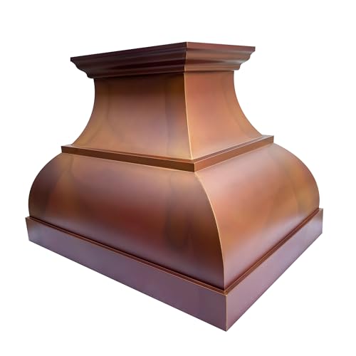 Image of SINDA Copper Range Hood with Internal Motor, Lighting and Baffle Filter, 30 inchW x 30 inchH, Wall Mount, Fired Patina, In Stock