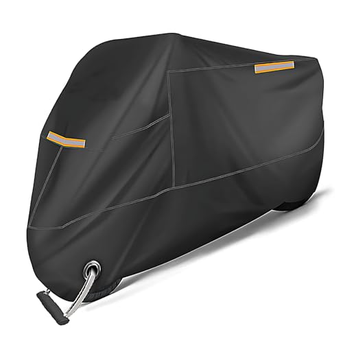 Wixovo Funda para Moto, 210D Funda Moto Impermeable Antipolvo, con Banda Reflectante, Orificios de Bloqueo, Protección Outdoor & Indoor, para Motos, Ciclomotores, Scooters, 245x105x125cm