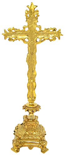 Religious Gifts Jesus Christ Cross Polished Solid Brass Standing Crucifix for Church, 17 Inch