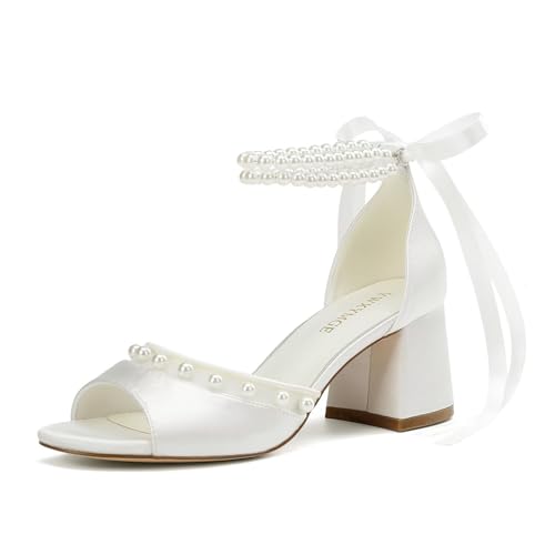 Wedding Shoes for Bride Block Heel Bridal Shoes Pearl Heels Wedding Sandals