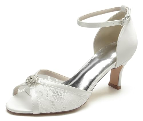 Sandales de mariée en dentelle à talon bas avec nœuds élégants pour soirée BR086
