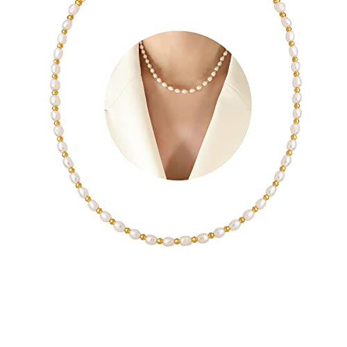 Goxozzy Pearl Choker Necklace,Freshwater Cultured Strands Chain Handmade Necklaces Jewelry For Women Girls (17.8In) #TOP4