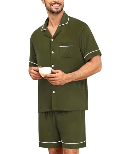 Image of SWOMOG Mens Pajama Sets Short Sleeve Sleepwear Button Down Loungewear Soft Modal Lounge Pjs with Pockets S-XXL