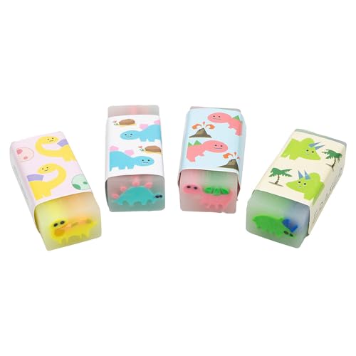 Fun Express 1 3/4" x 1/2" Transparent Multicolored Dinosaur Vinyl Erasers - 24 Piece