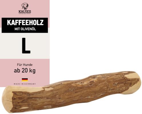 Kauies Kaffeeholz für Hunde mit Olivenöl - Hundespielzeug 100% natürlich, vegan, koffeinfrei & kalorienfrei, schadstoffgeprüft, langlebiges Kauholz für Hunde ab 20 kg, Größe L (1er