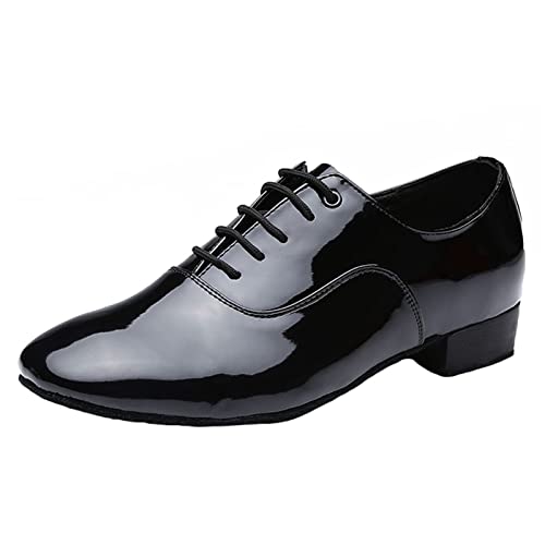 Chaussures De Danse pour Hommes Semelle Complète en Cuir Chaussures Oxford Modernes Latines Fond Souple À Lacets Talon Bas,Black b,44 EU