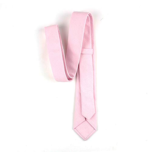 Image of Elfeves Men's Skinny Solid Color Tie Causal Cotton Linen Narrow Slim cut Necktie