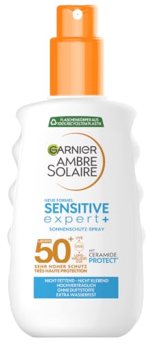 Garnier Sonnenschutz-Spray mit LSF 50+ Wasserfestes und rückstandsloses Spray für empfindliche Haut Ambre Solaire Sensitive expert+ 1 x 150 ml
