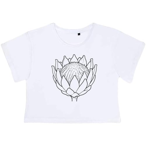 Image of Azeeda Large 'Protea Flower' Adult's Cotton Crop Top (CO00191231) White