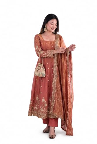 Women’s Embroidered Anarkali Gown Set with Pant with Dupatta | He...