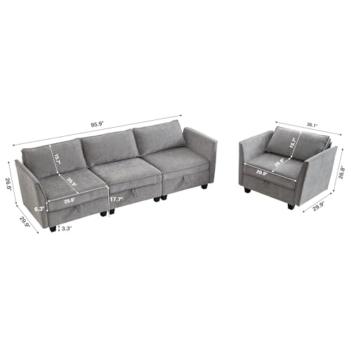 Image of ORRD 2 Piece Modular Sectional Sofa Set, Convertible Couch with Storage, Sofa Modular for Living Room, Office (Grey)