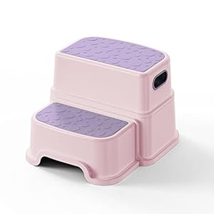 UNCLE WU 2 Step Stool for Kids -Toddler Step Stool for Bathroom Sink-Dual Height 9.5″ Non-Slip for Potty Training, Kitchen, Bedroom & Classroom (Pink)