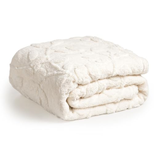 TFCIOD Manta Suave de Sofá, Manta Suave y Cálida para Cama con Patrón de Hojas, Cálida y Mullida para Cualquier Temporada, Manta de Sofá, Manta Acogedora, Manta Cama (Blanco, 100x150cm)