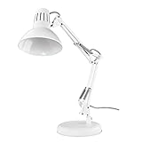 EMOS Design Tischlampe DUSTIN mit Metall-Körper, Vintage Schreibtischlampe in weißer Farbe, positionierbar, E27-Fassung, Netzkabel 1,5 m und Schalter, nicht dimmbar, Z7612W