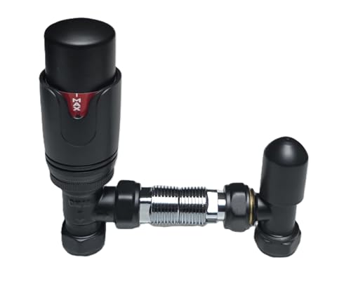TCEM - Válvulas termostáticas para radiador y escudo de bloqueo en ángulo de 15 mm x 1/2 pulgada, color negro mate