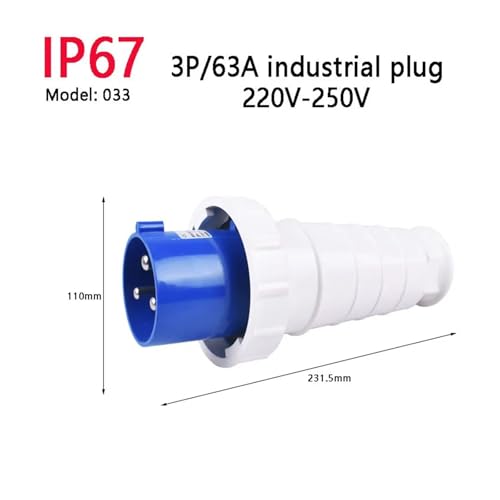 Enchufe industrial de 4P y 220 V con clavija estanca IP67 para redes trifásicas 3