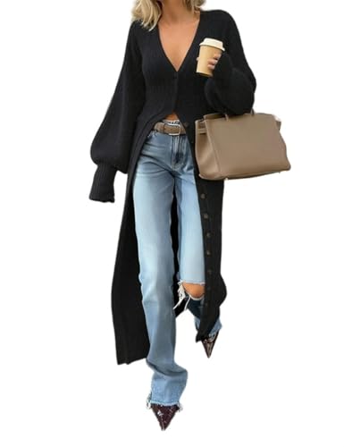 Shiyinvie Womens Long Cardigans V Neck Button Down Chunky Knit