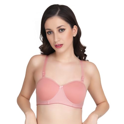 Image of Women Half Cup Padded Bra - Made of Pure Cotton Full Coverage Non Wired Seamless Pushup Soft Cup for T-Shirt Saree Dress Sports Garment for Daily Use Everyday