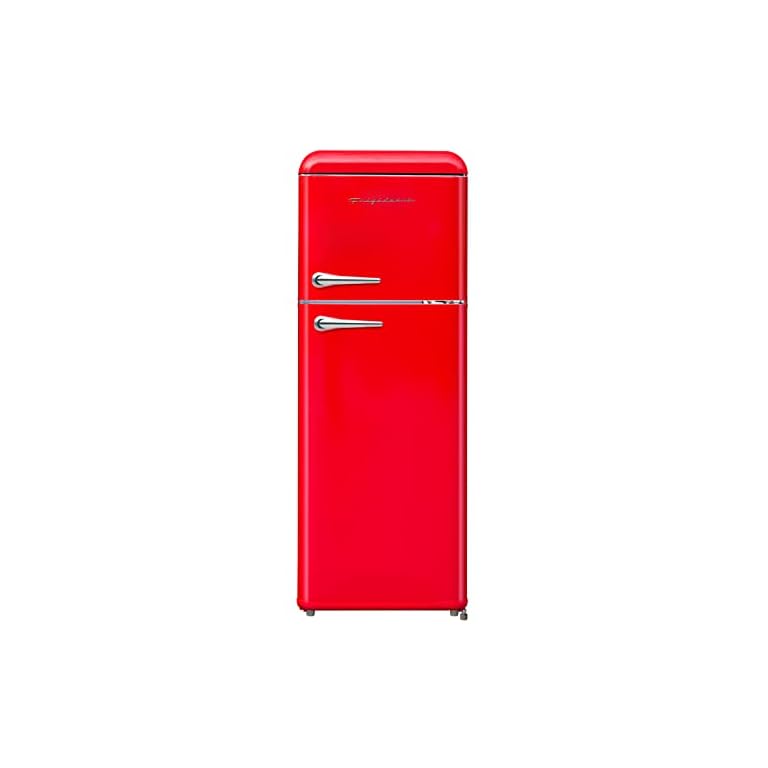FRIGIDAIRE EFR756-RED EFR756, 2 Door Apartment Size Retro Refrigerator with Top Freezer, Chrome Handles, 7.5 cu ft, red