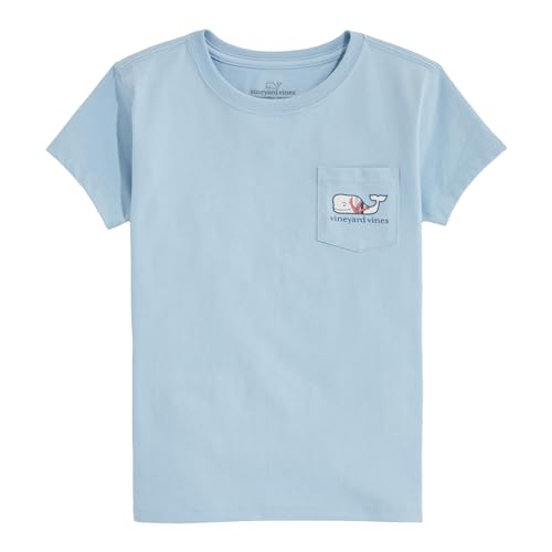 Image of vineyard vines Girls' Girls' Double Vine Stripe Anchors Whale Fill Short-Sleeve Pocket Tee