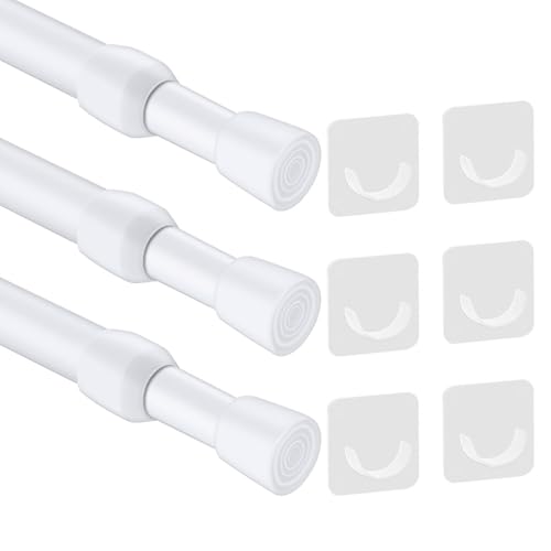 KOZOY Asta per tende senza foratura, 3 pezzi, non forata, 30-50 cm, colore bianco, asta doccia retrattile per negozi, armadi, finestre, cucina, progetti fai da te