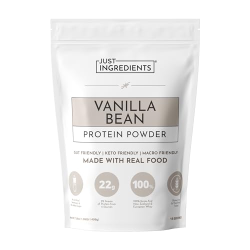 JUST INGREDIENTS Vanilla Protein Powder - Grass-Fed Whey Blend, Organic, Gluten Free, Dairy Free, Soy Free - 15 Servings, 22g Protein