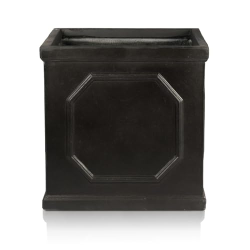 IDEALIST Plant Pots Outdoor 37 cm Square Box | Garden Planters with Drainage Holes | Faux Lead Chelsea Box L37 W37 H38 cm, 39 litres