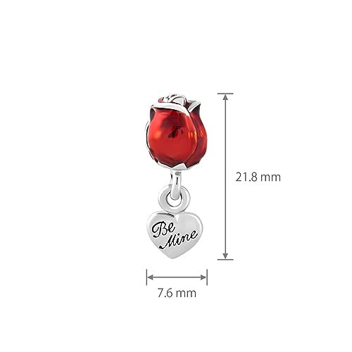 Charm de corazón Be Mine y rosa roja de mujer compatible con pulseras de dijes estándar 4