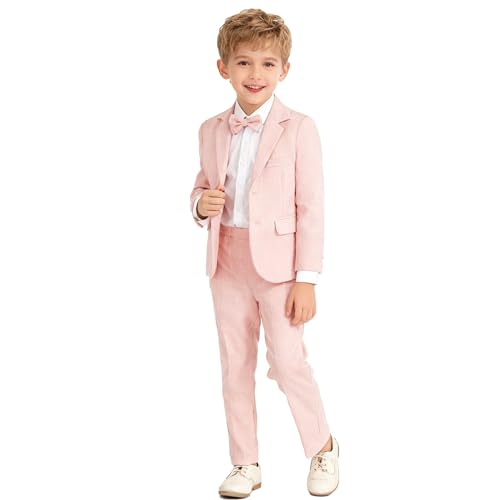 Image of LOLANTA Boys Suit Wedding Ring Bearer Outfit Kids Formal Wear Dress Clothes | Boy 3-Piece Plaid Suits, Sport Coat Blazer and Pants Set with Adjustable Bow Tie, Gentleman Birthday Party Graduation Outfits