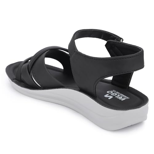 Image of Ango Women's Black Gladiator Sandals with Platform Sole, Strappy Design, Casual For Girls