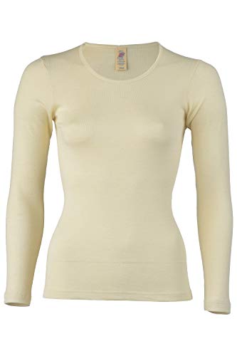 Women's Thermal Base Layer Top - Lightweight Moisture Wicking Organic Merino Wool Silk Undershirt (EU 38-40 | Small, Natural)