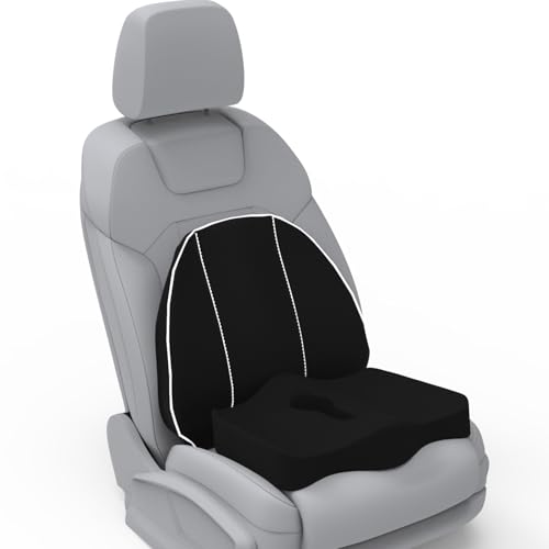 Image of Pillow Kit Memory Foam Back Support and Siting Cushion Ergonomic Adjust Sitting Position Relief Pain for Car or Office Chair. (Midnight Black, Spine Support)