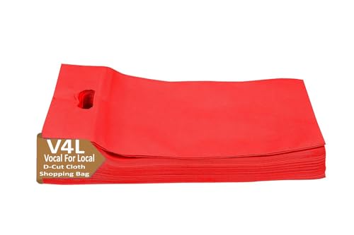 Image of V4L RED Color D-Cut Cloth Carry Bag, Handle Bag, Shopping Bag, Daily Use Bag, Gift Bag (13X18, Pack of 25)