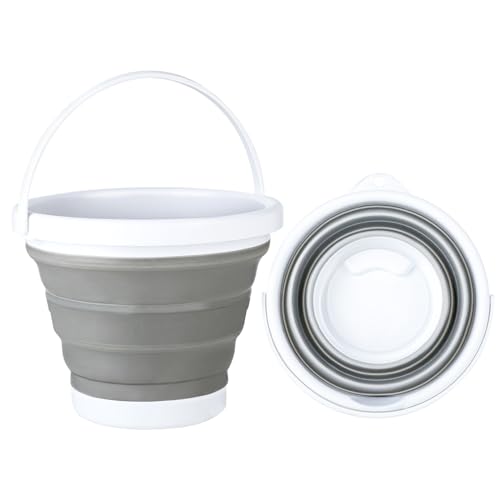Cubo plegable, cubo de 5L, cubo de limpieza, plegable, PP+TPE, montado en la pared, limpieza del hogar, lavado de coches, consumo de agua, camping al aire libre, juegos de playa (gris y blanco)