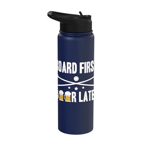 Board First Beer Later Shuffleboard Player Stainless Steel Insulated Water Bottle