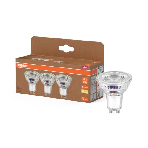 Osram Energy Class LED-Reflektor-Lampe PAR16 mit 2.5 W, 450 lm, warmweiß (2700 K) aus klarem bleifreiem Glas mit GU10 Sockel in der Energieeffizienzklasse A, 50 mm Durchmesser, IP20.