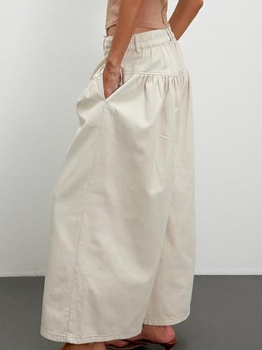 Womens Baggy Wide Leg Jeans Elastic Mid Waisted Boyfriend Loose Fit Denim Pants4