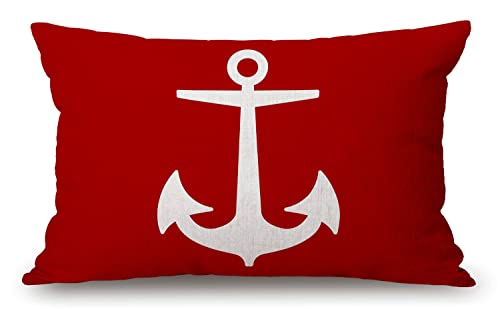 Solekla Throw Pillow Cover White Anchor Red Background Decorative Pillow Case Home Decor 20x12 Inches Pillowcase