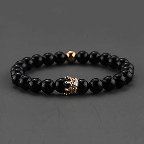 Natural Stone Beads Paired Bracelet Men Fashion Obsidian Lava Crown Charm Couple Bracelets for Women Distance Friendship Jewelry