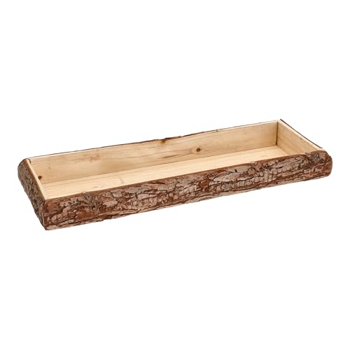 Holz Deko Tablett mit Rinde rechteckig klein - 38 x 11 cm -...